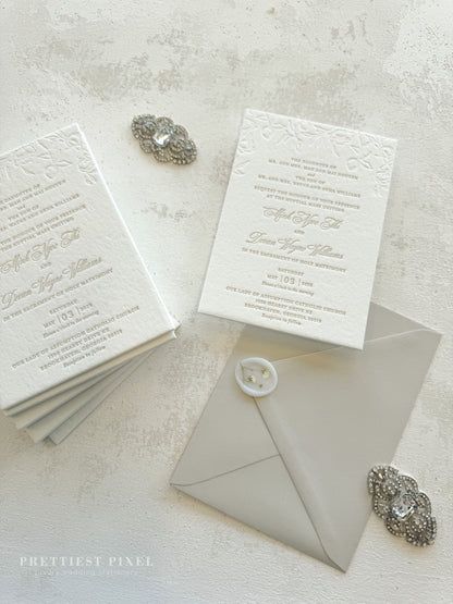 Embossed Letterpress Invitations | Neutrals | Wedding Invitation - Style 991