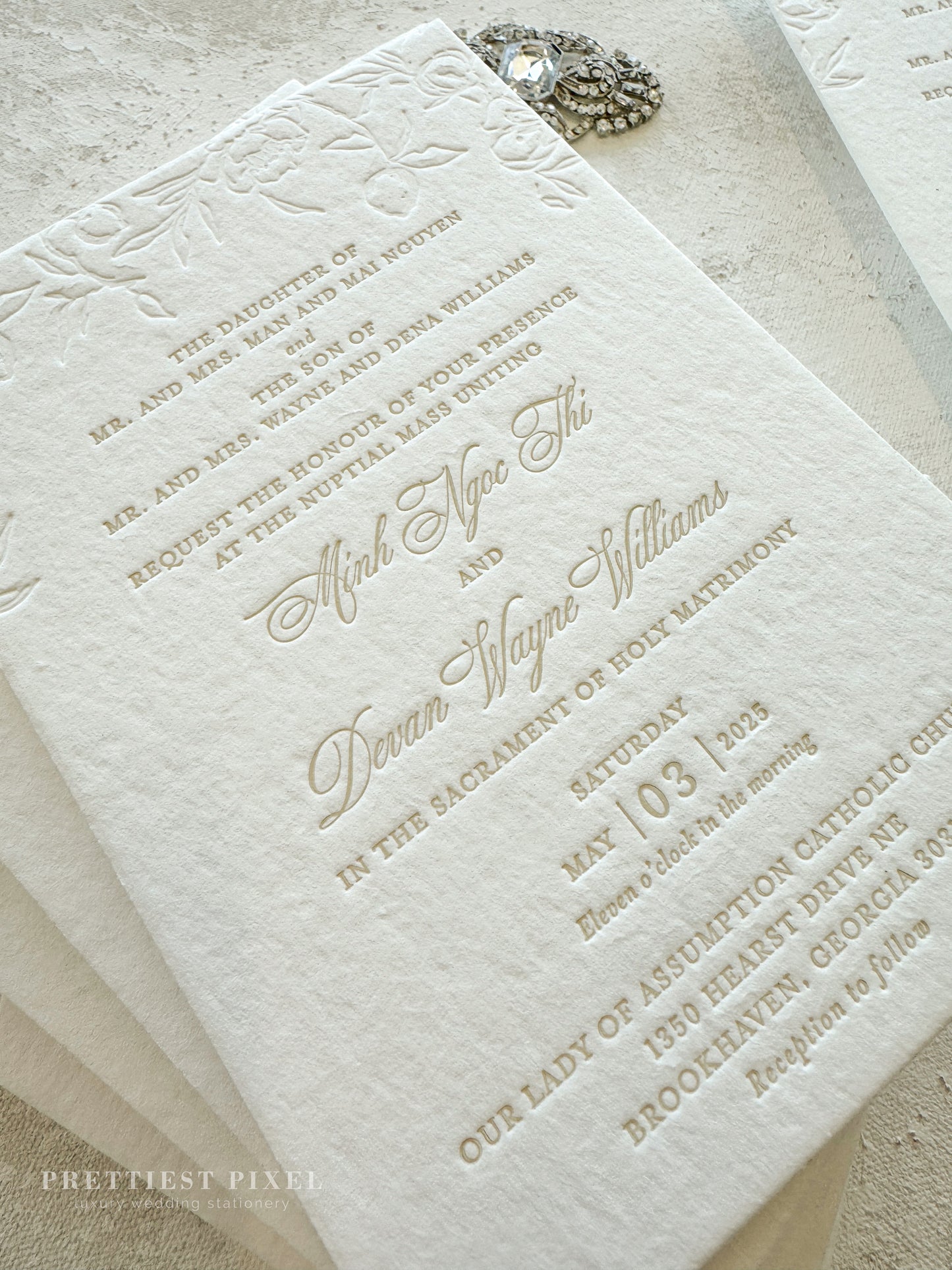 Embossed Letterpress Invitations | Neutrals | Wedding Invitation - Style 991