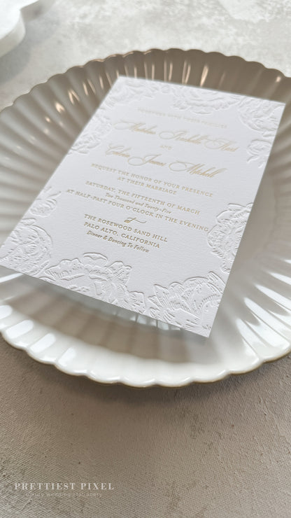 Letterpress Embossed Wedding Invitations with Gold Foil | Style 999