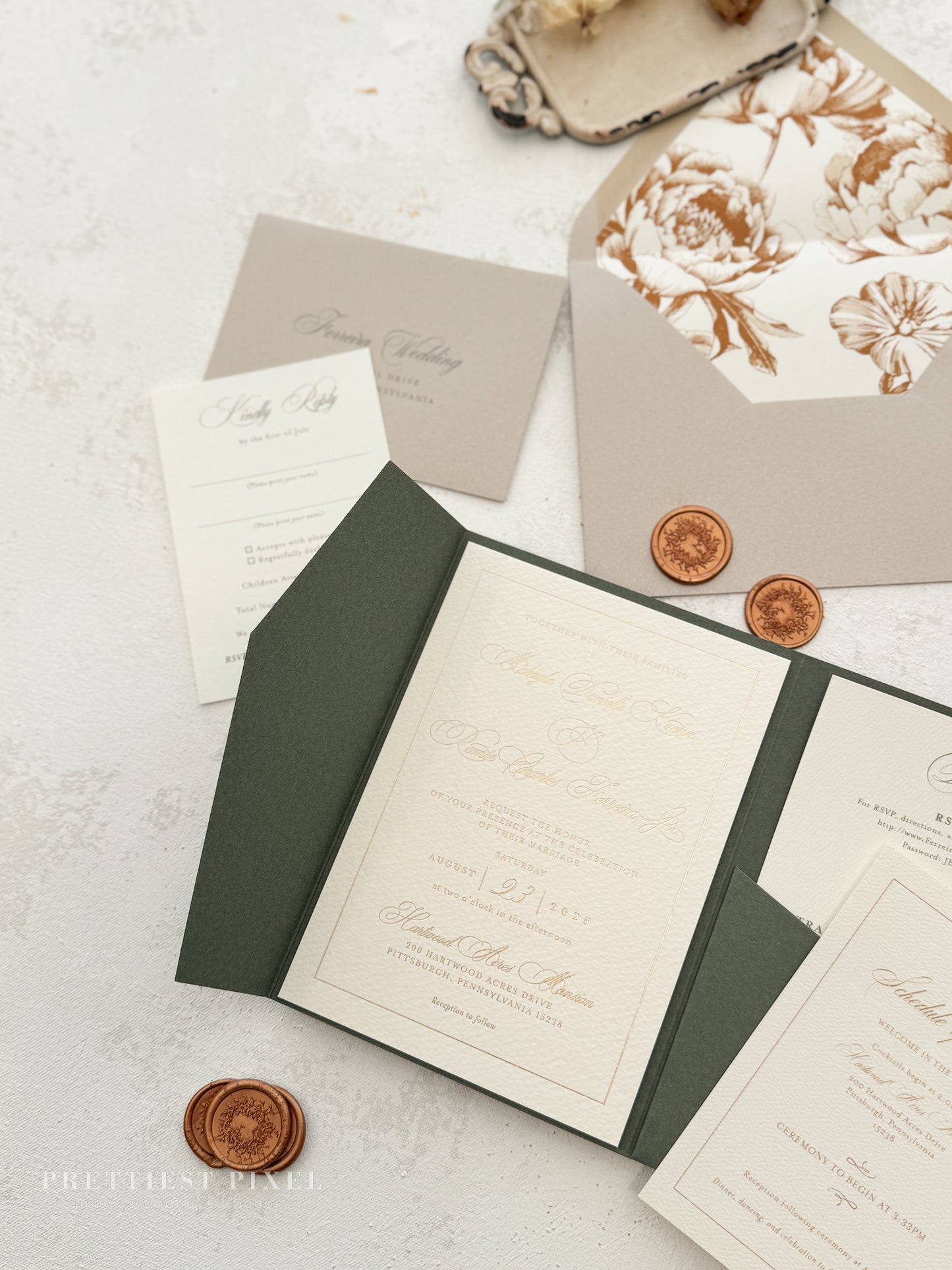 Green Wedding Invitation with Foil Invitation | Style 220