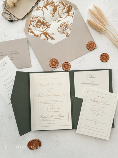 Green Wedding Invitation with Foil Invitation | Style 220