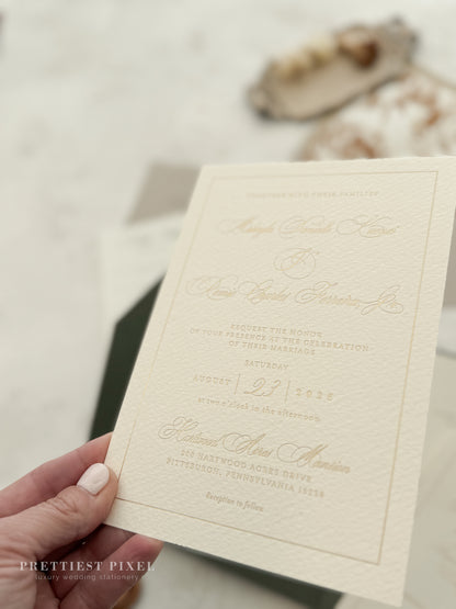 Green Wedding Invitation with Foil Invitation | Style 220