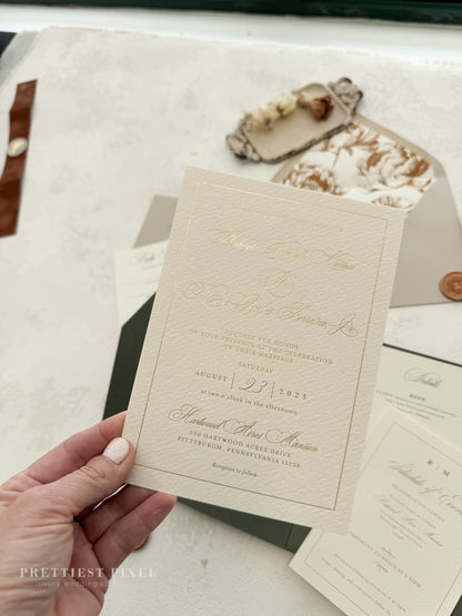 Green Wedding Invitation with Foil Invitation | Style 220