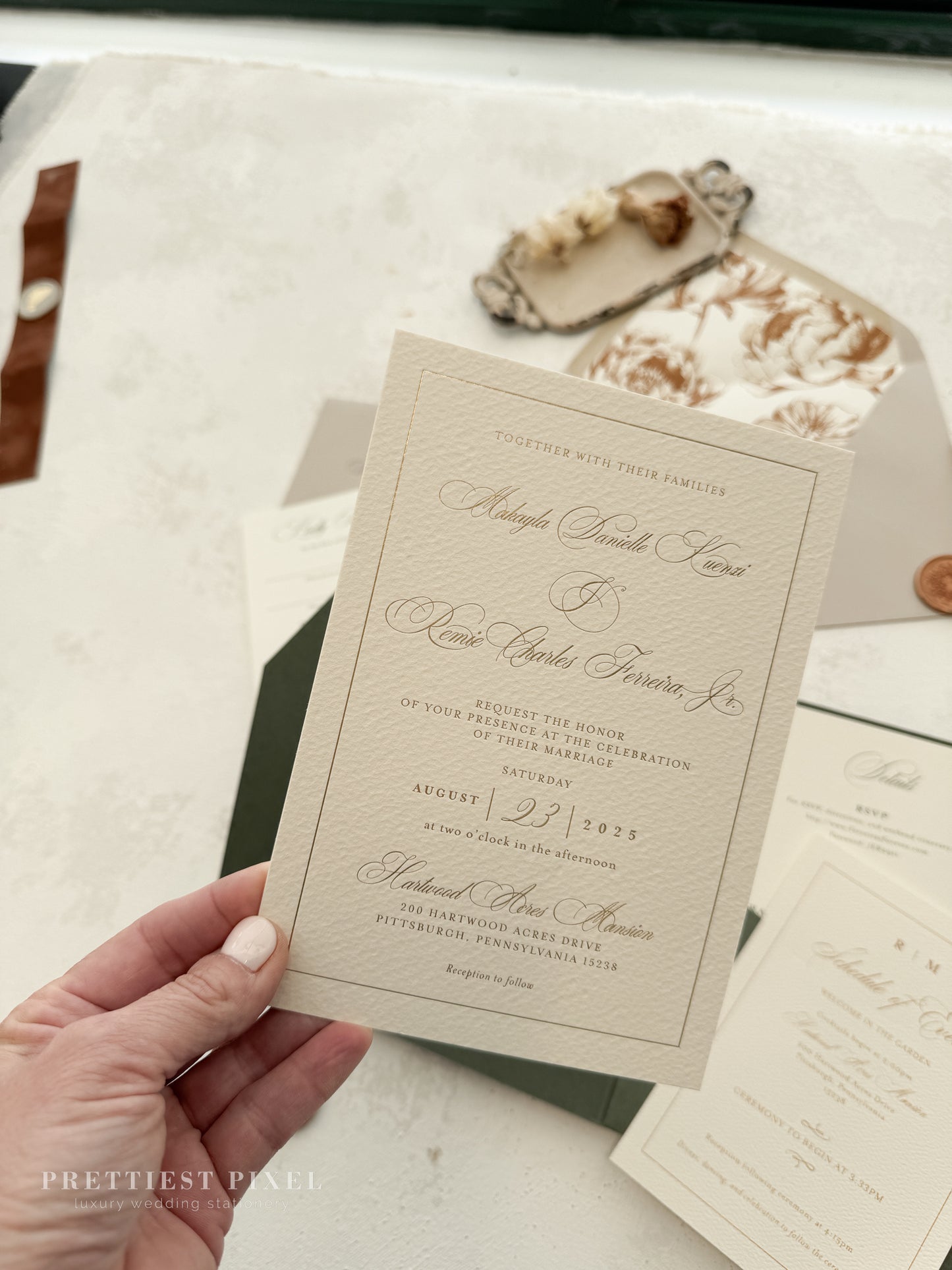 Green Wedding Invitation with Foil Invitation | Style 220