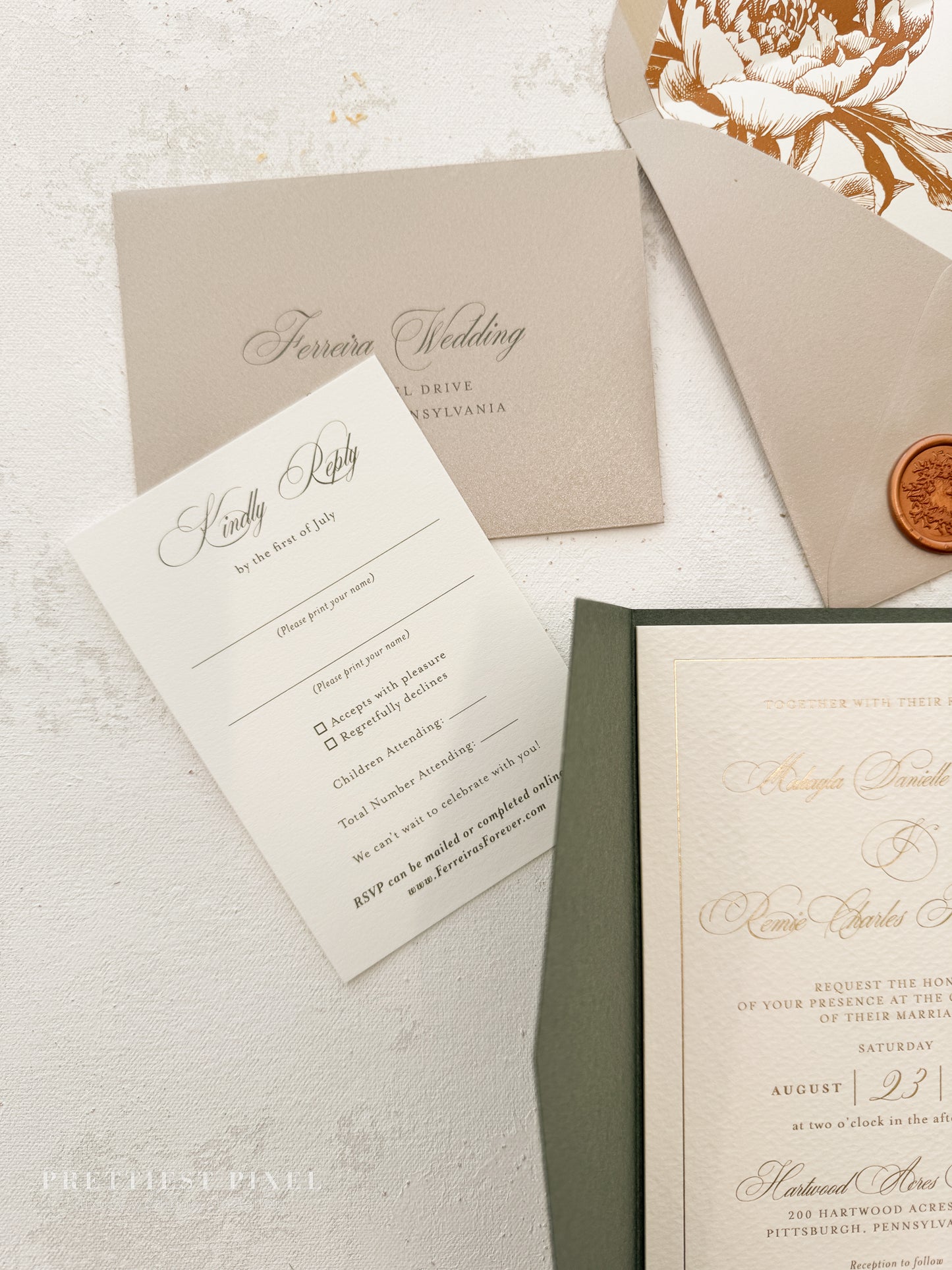 Green Wedding Invitation with Foil Invitation | Style 220