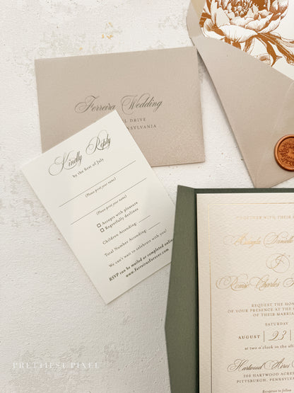 Green Wedding Invitation with Foil Invitation | Style 220