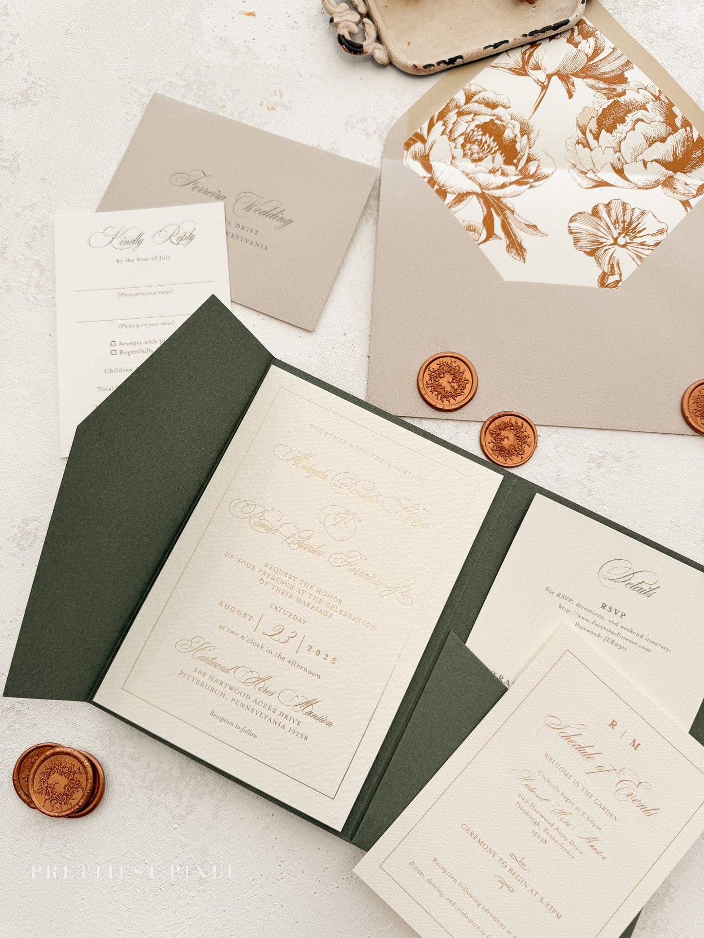 Green Wedding Invitation with Foil Invitation | Style 220