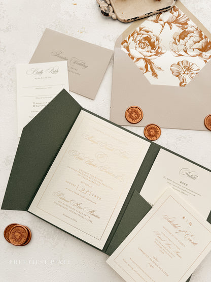 Green Wedding Invitation with Foil Invitation | Style 220