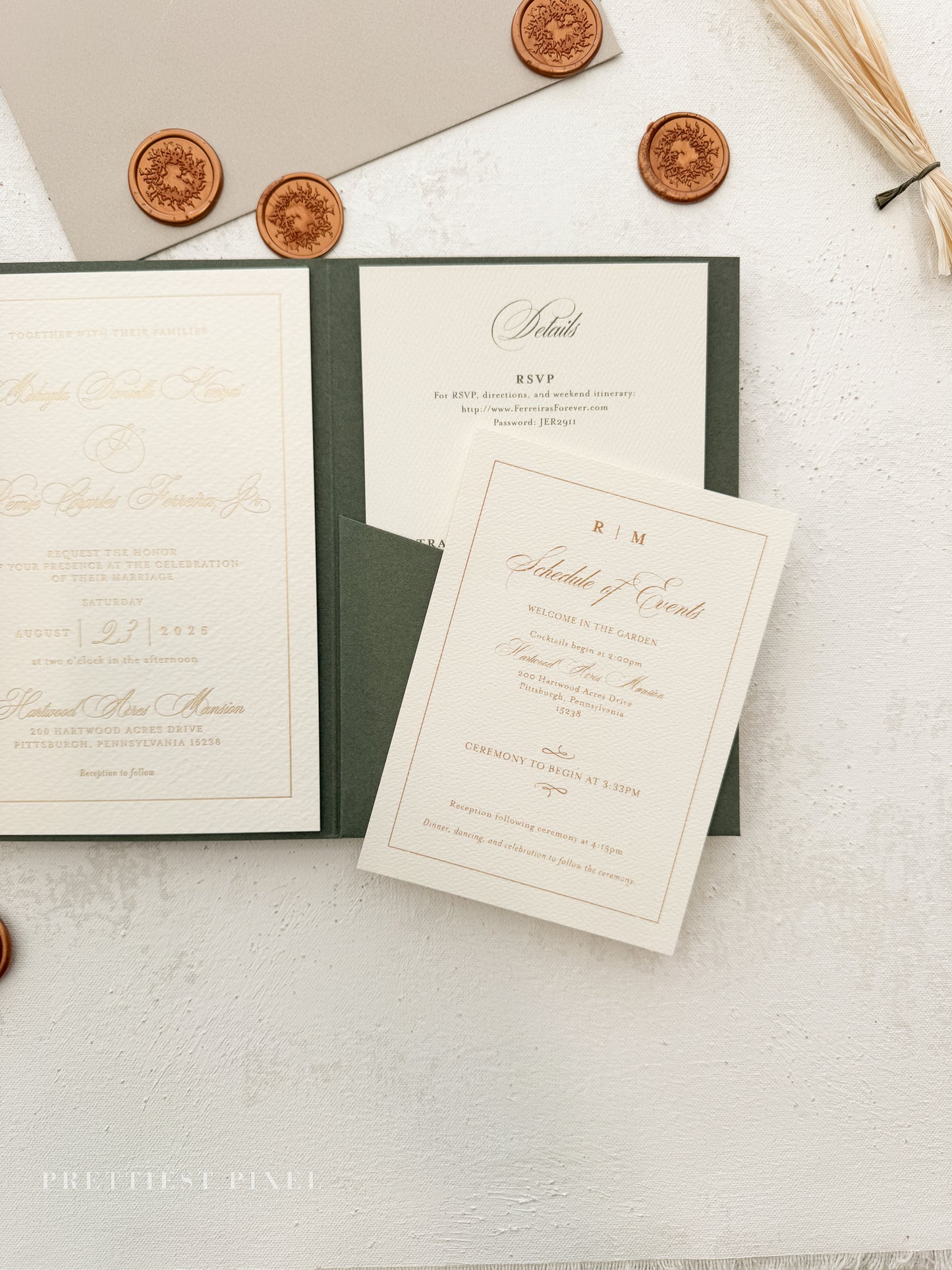 Green Wedding Invitation with Foil Invitation | Style 220