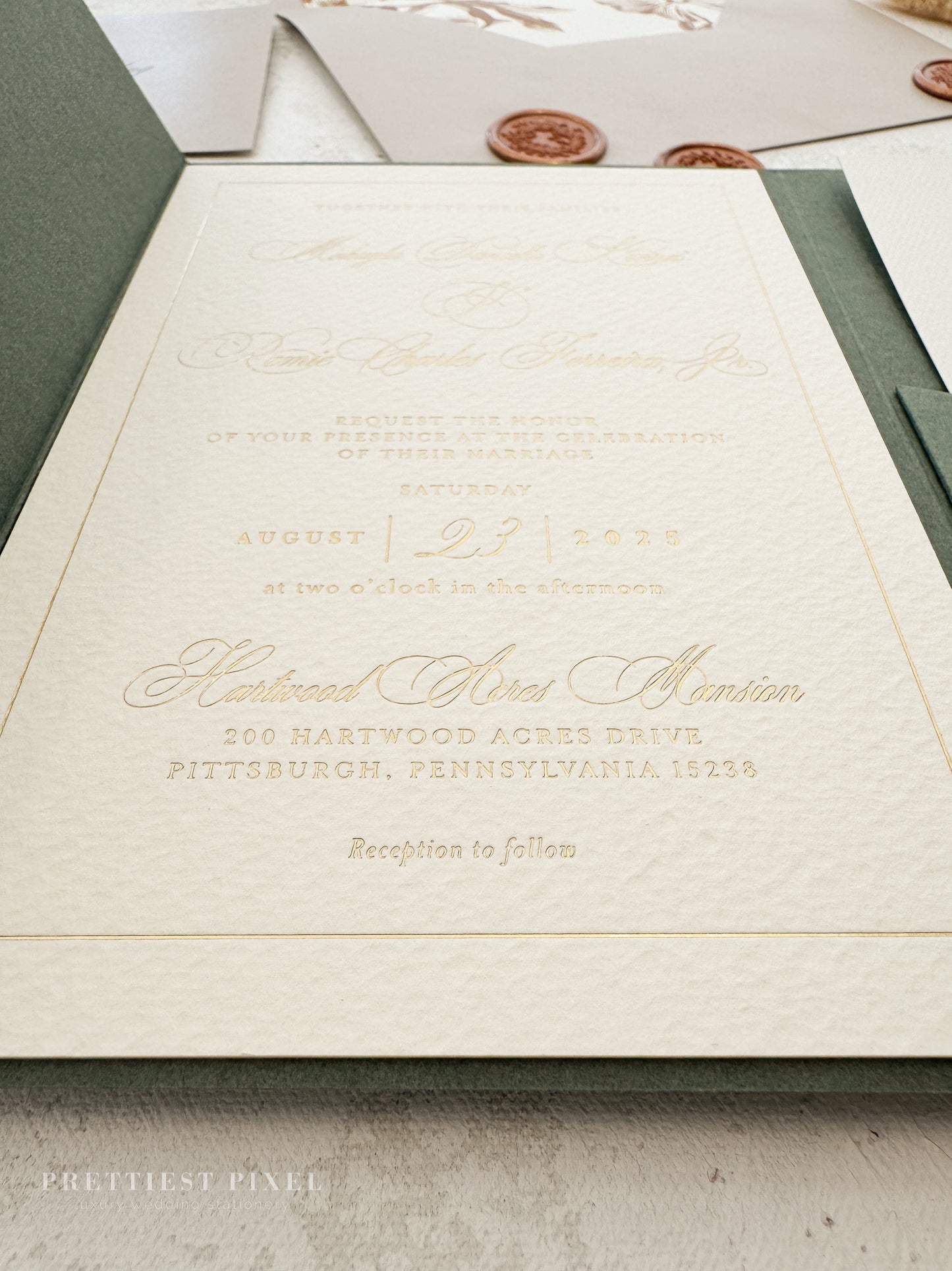 Green Wedding Invitation with Foil Invitation | Style 220