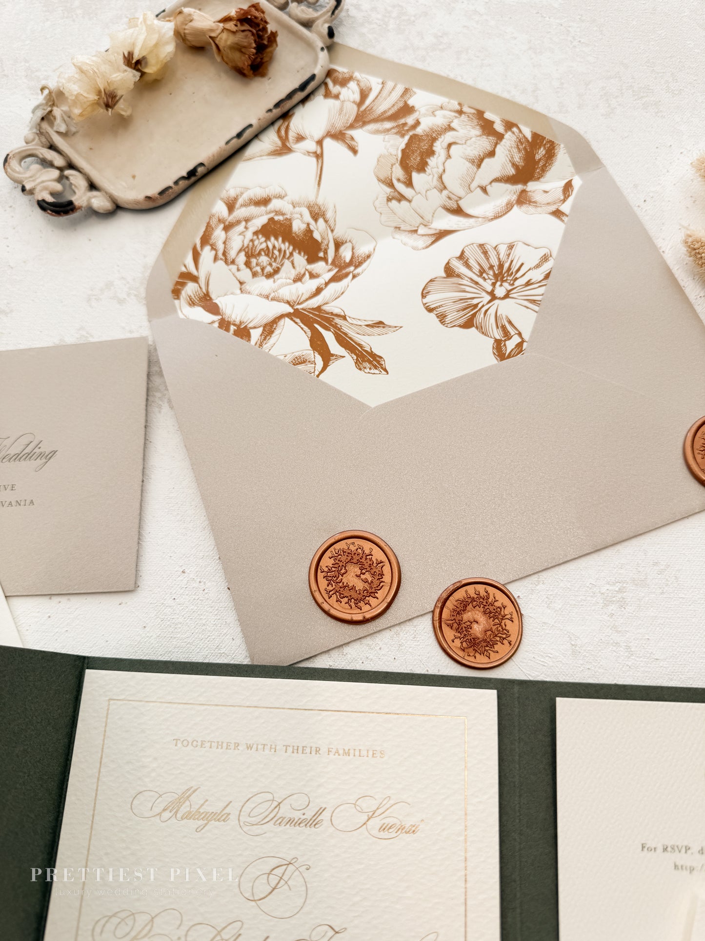 Green Wedding Invitation with Foil Invitation | Style 220