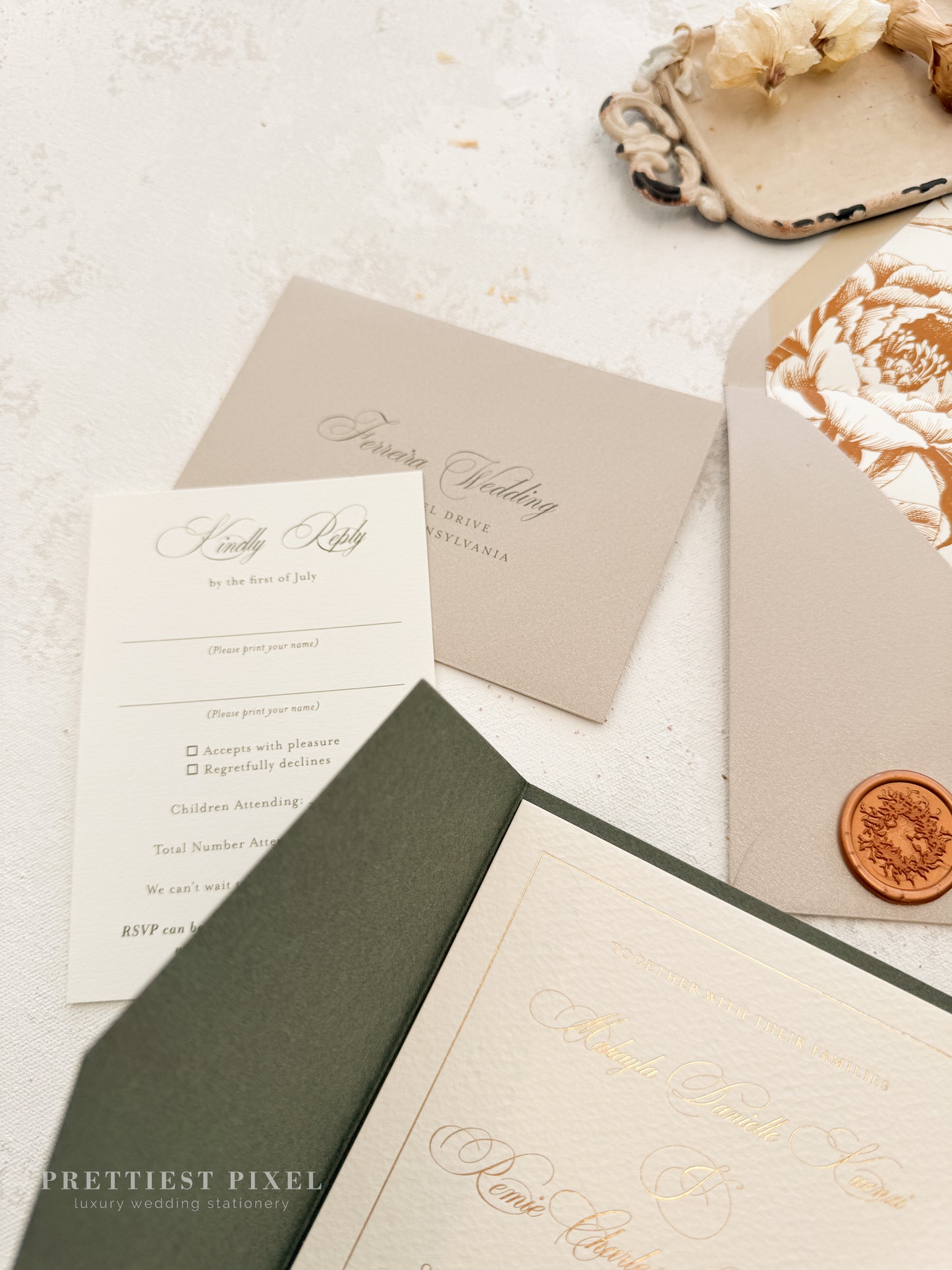 Green Wedding Invitation with Foil Invitation | Style 220
