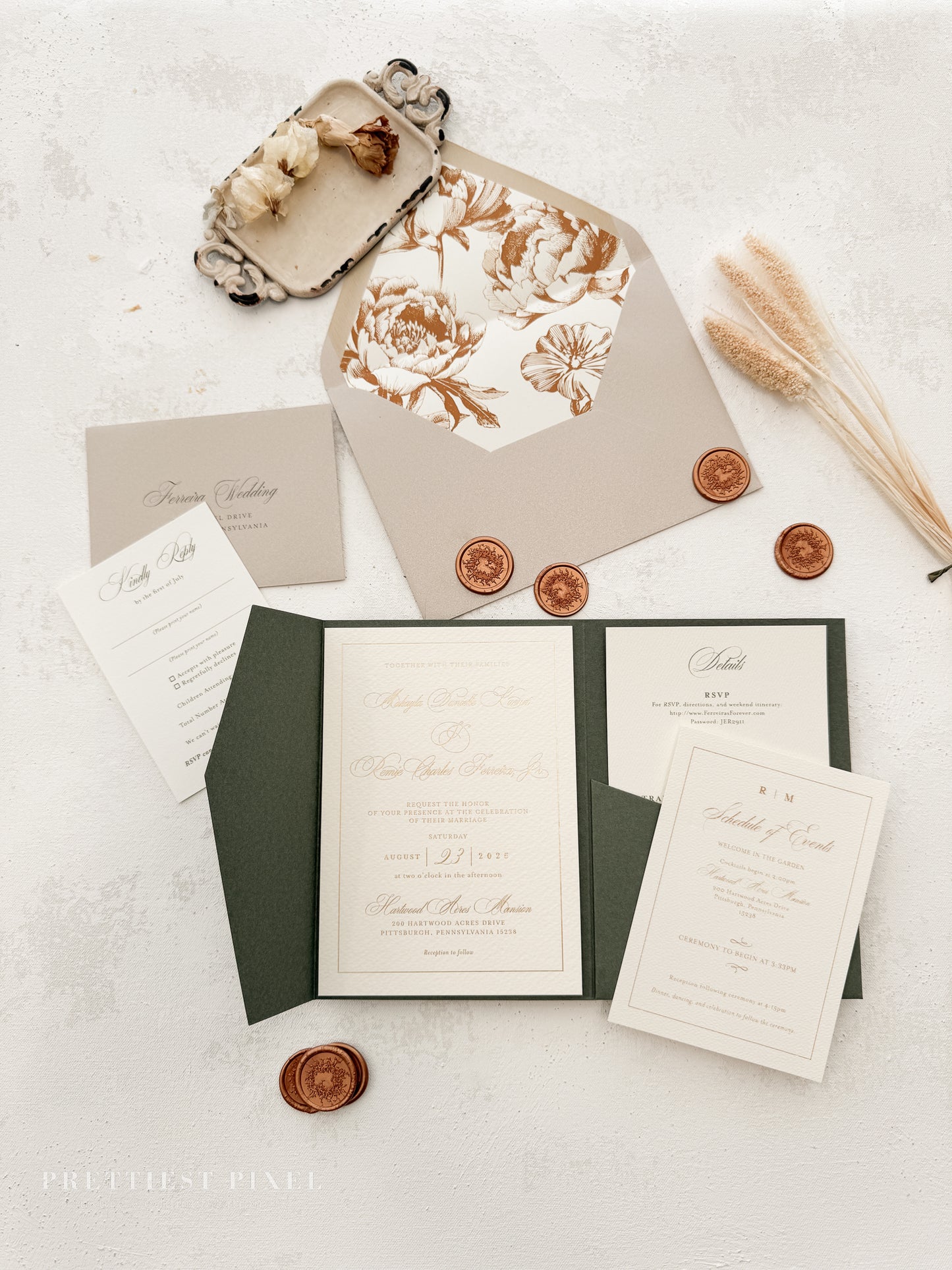 Green Wedding Invitation with Foil Invitation | Style 220