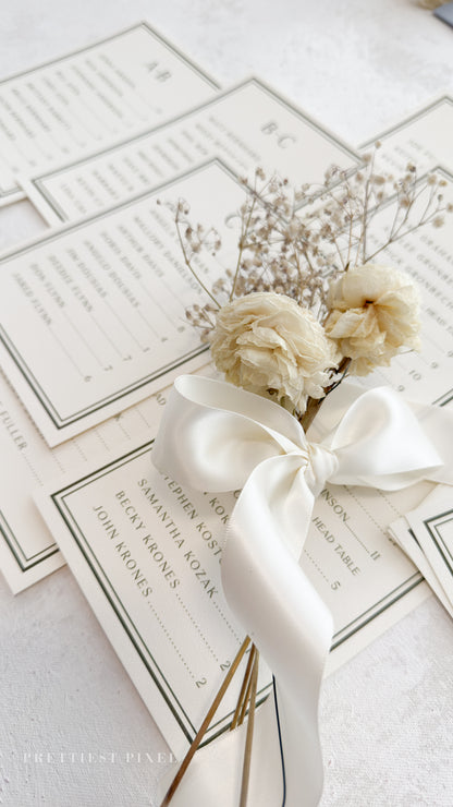Wedding Seating Chart - Printed Bespoke Cards for Elegant Reception Decor