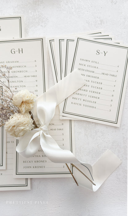 Wedding Seating Chart - Printed Bespoke Cards for Elegant Reception Decor