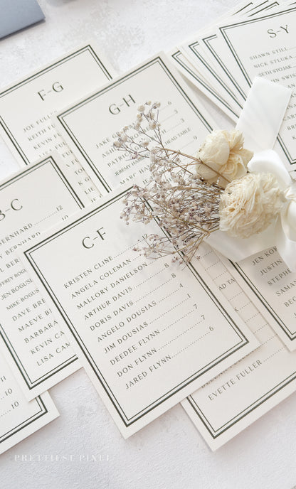 Wedding Seating Chart - Printed Bespoke Cards for Elegant Reception Decor