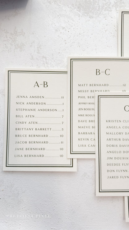 Wedding Seating Chart - Printed Bespoke Cards for Elegant Reception Decor