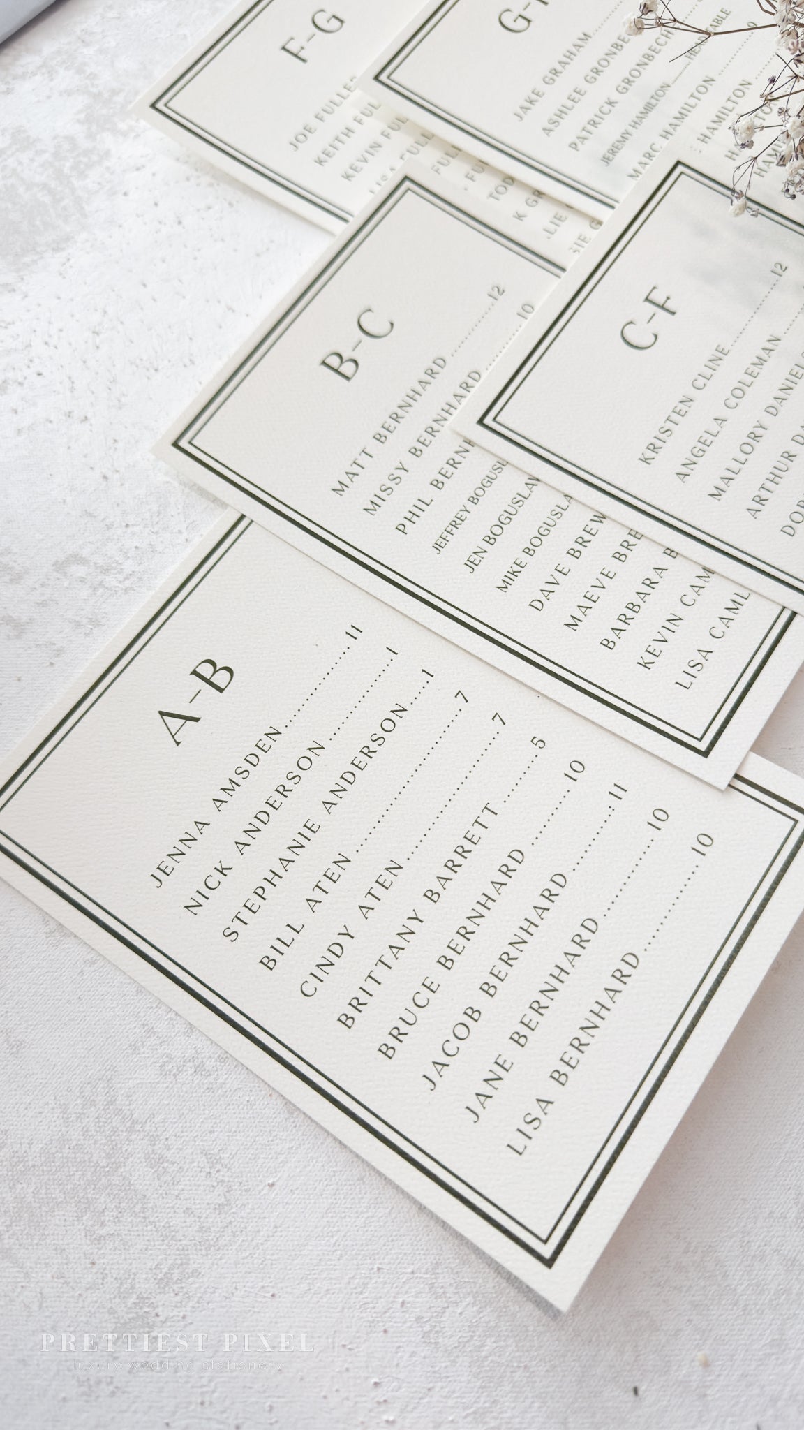 Wedding Seating Chart - Printed Bespoke Cards for Elegant Reception Decor