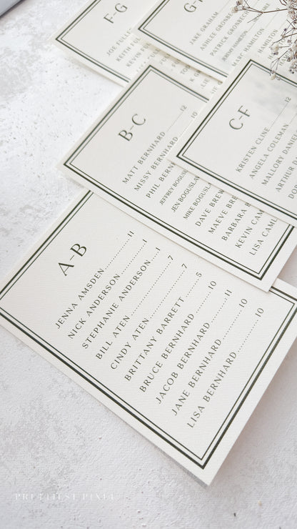 Wedding Seating Chart - Printed Bespoke Cards for Elegant Reception Decor