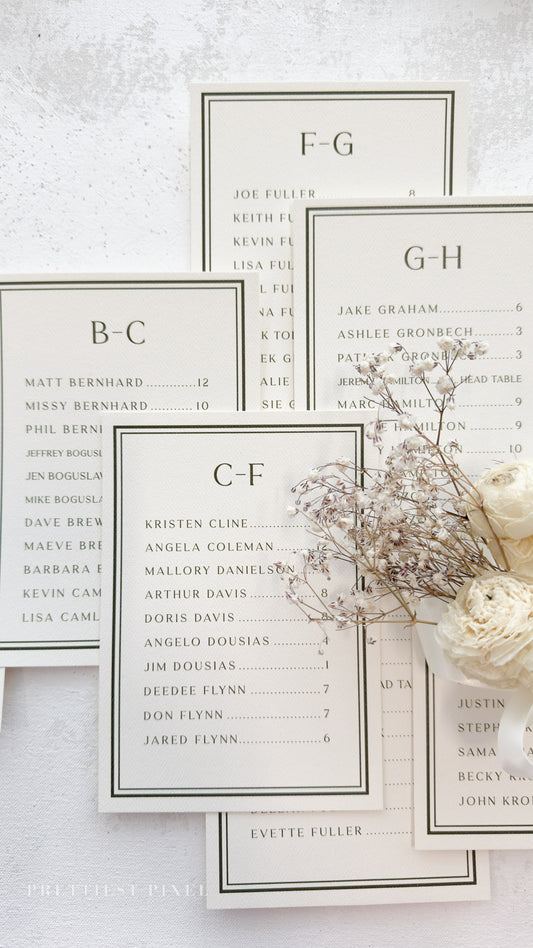 Wedding Seating Chart - Printed Bespoke Cards for Elegant Reception Decor
