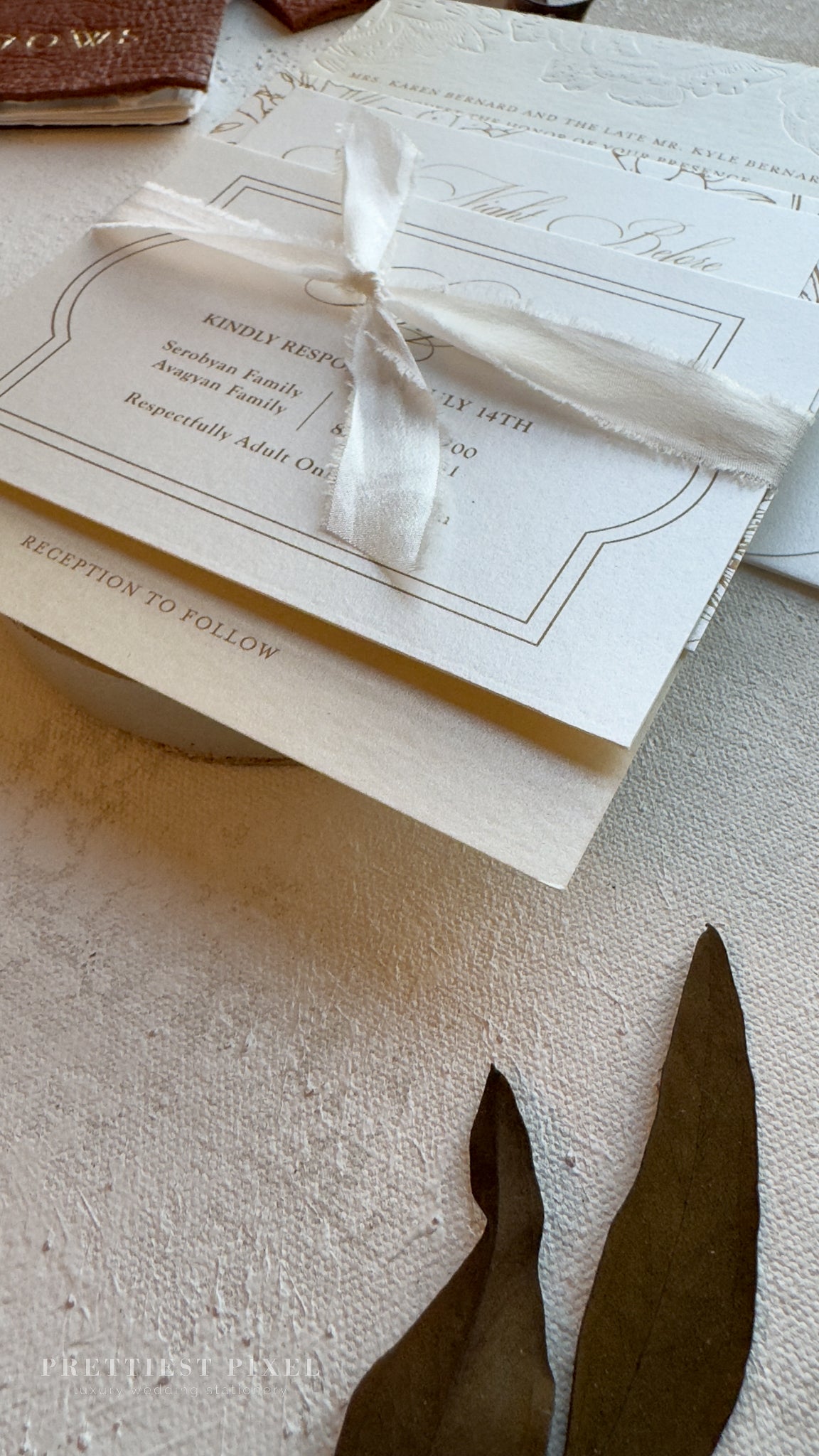 Blind Deboss Wedding Invitations – Elegant Neutral Wedding Invitation Suite with RSVP Card Style 777 Digital Printing