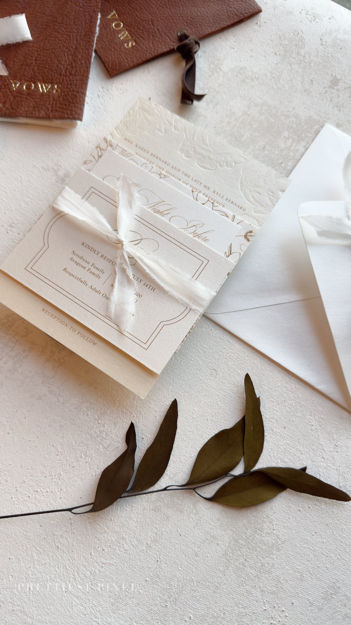 Blind Deboss Wedding Invitations – Elegant Neutral Wedding Invitation Suite with RSVP Card Style 777 Digital Printing