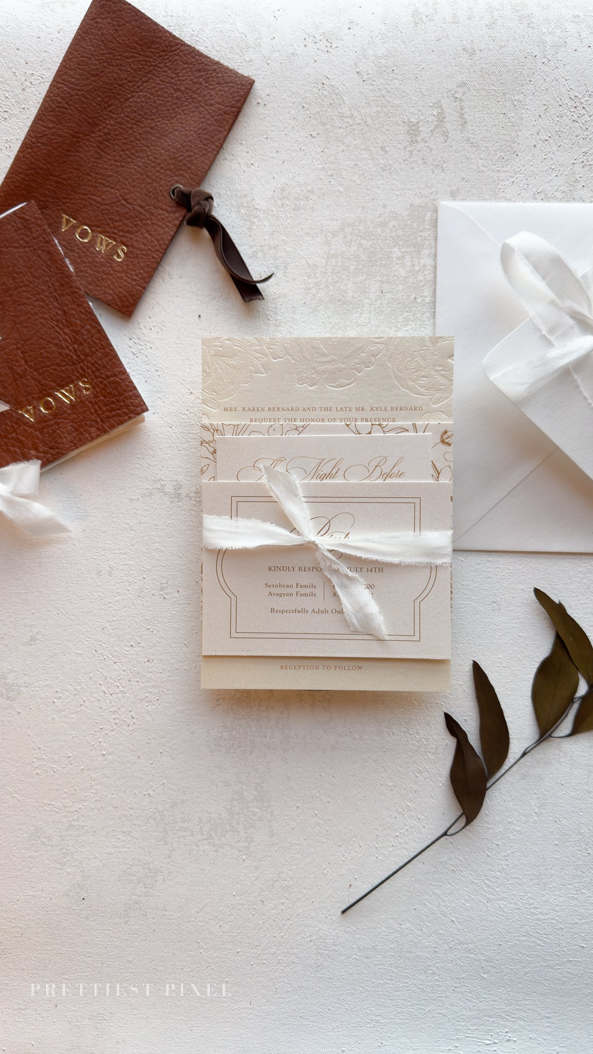 Blind Deboss Wedding Invitations – Elegant Neutral Wedding Invitation Suite with RSVP Card Style 777 Digital Printing