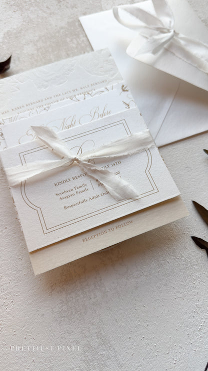 Blind Deboss Wedding Invitations – Elegant Neutral Wedding Invitation Suite with RSVP Card Style 777 Digital Printing