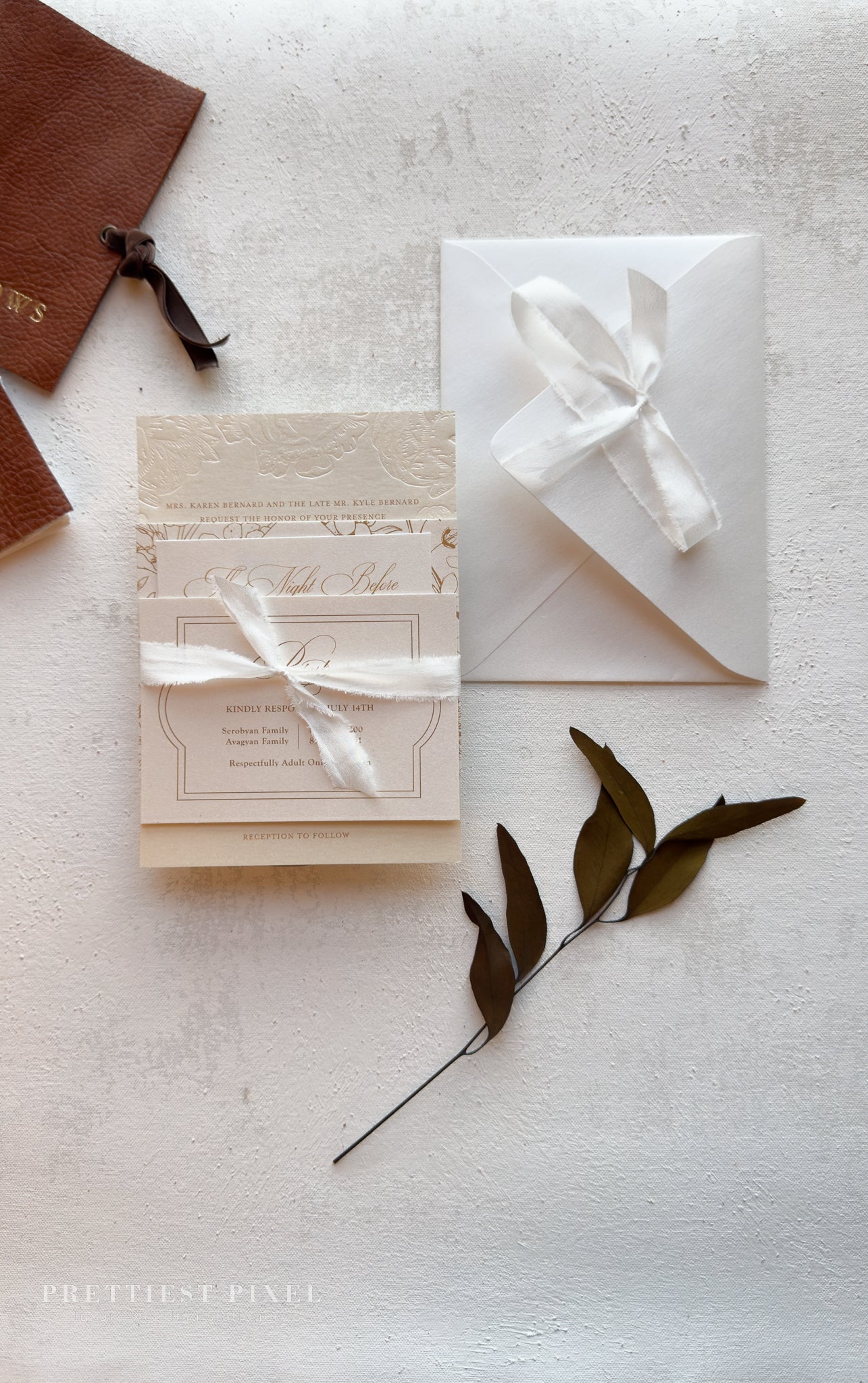 Blind Deboss Wedding Invitations – Elegant Neutral Wedding Invitation Suite with RSVP Card Style 777 Digital Printing