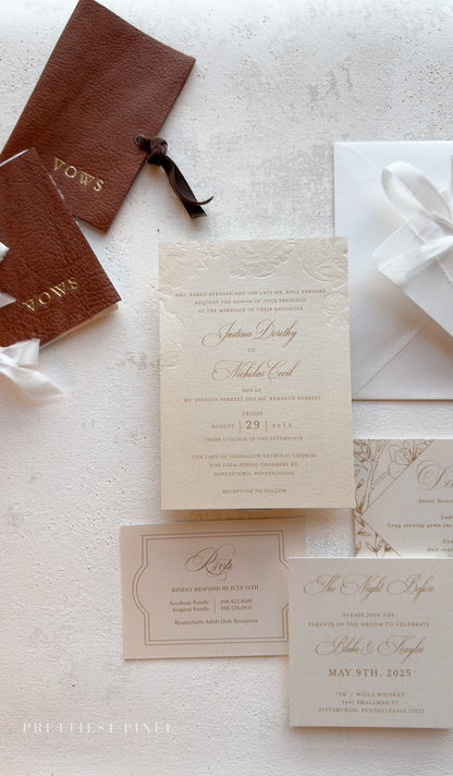 Blind Deboss Wedding Invitations – Elegant Neutral Wedding Invitation Suite with RSVP Card Style 777 Digital Printing