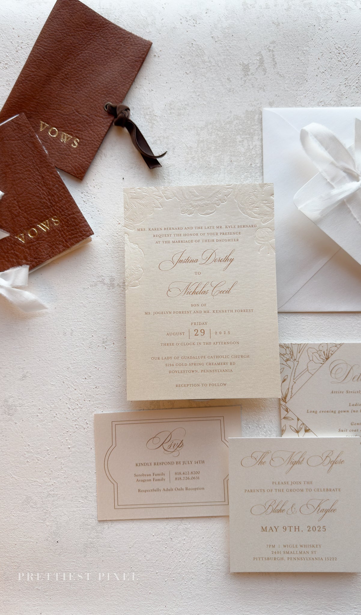 Blind Deboss Wedding Invitations – Elegant Neutral Wedding Invitation Suite with RSVP Card Style 777 Digital Printing
