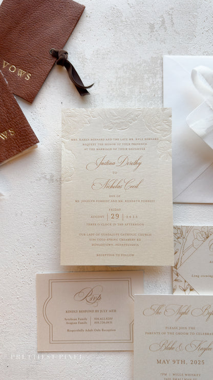 Blind Deboss Wedding Invitations – Elegant Neutral Wedding Invitation Suite with RSVP Card Style 777 Digital Printing