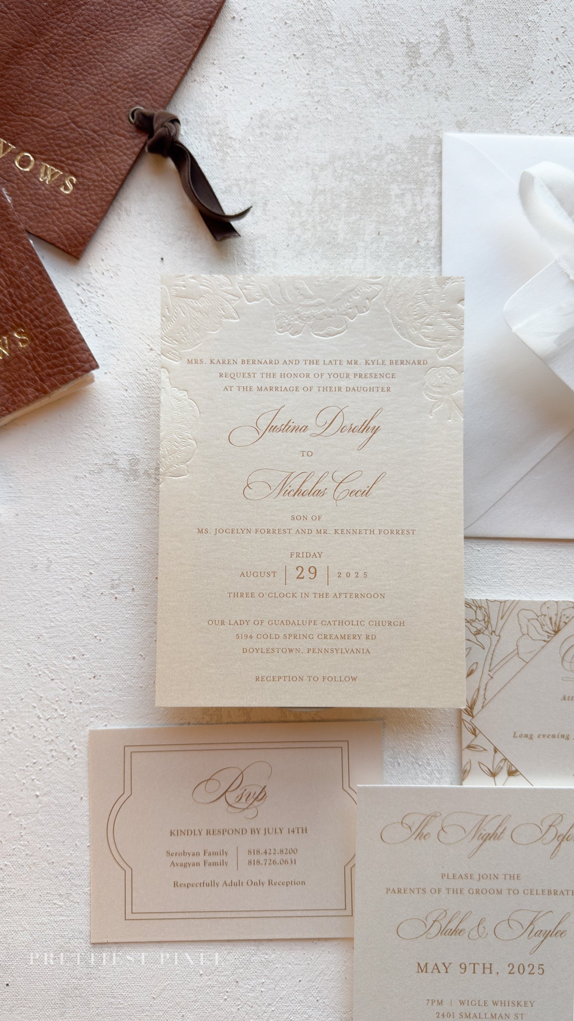 Blind Deboss Wedding Invitations – Elegant Neutral Wedding Invitation Suite with RSVP Card Style 777 Digital Printing