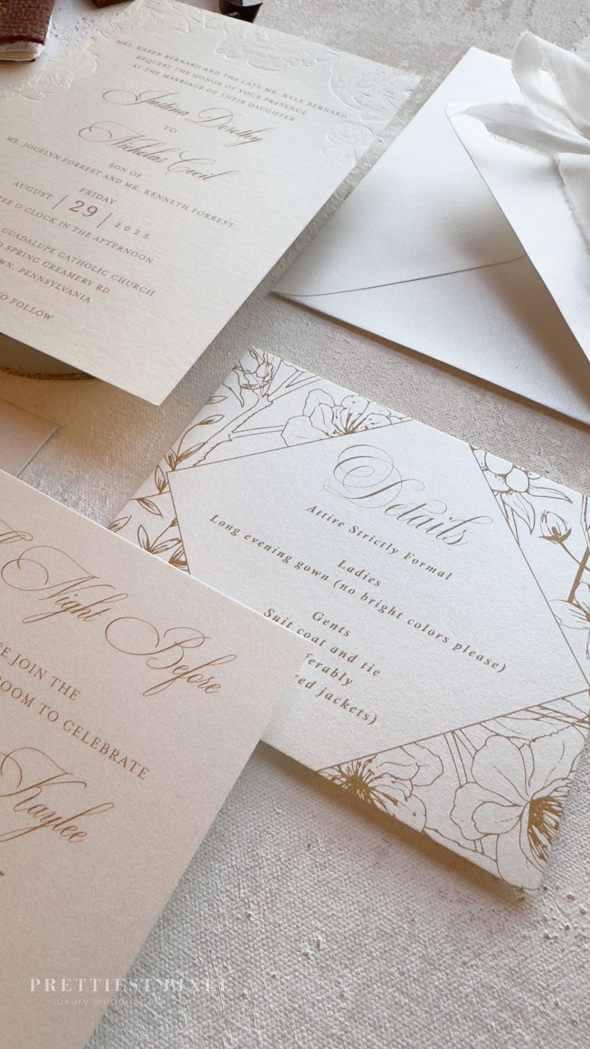 Blind Deboss Wedding Invitations – Elegant Neutral Wedding Invitation Suite with RSVP Card Style 777 Digital Printing