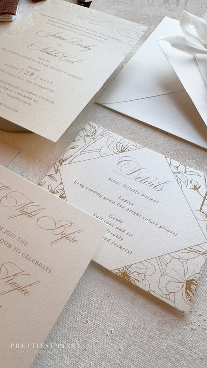 Blind Deboss Wedding Invitations – Elegant Neutral Wedding Invitation Suite with RSVP Card Style 777 Digital Printing