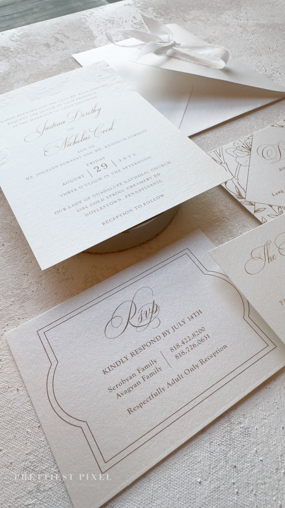 Blind Deboss Wedding Invitations – Elegant Neutral Wedding Invitation Suite with RSVP Card Style 777 Digital Printing