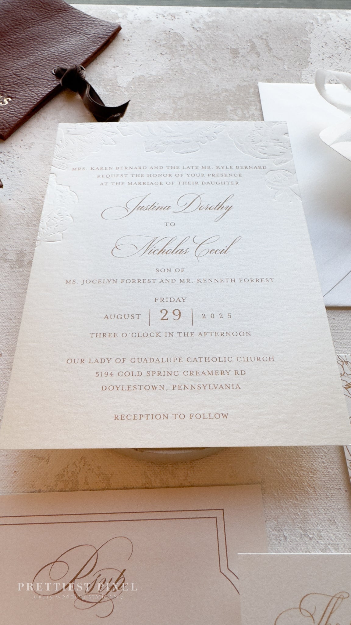 Blind Deboss Wedding Invitations – Elegant Neutral Wedding Invitation Suite with RSVP Card Style 777 Digital Printing