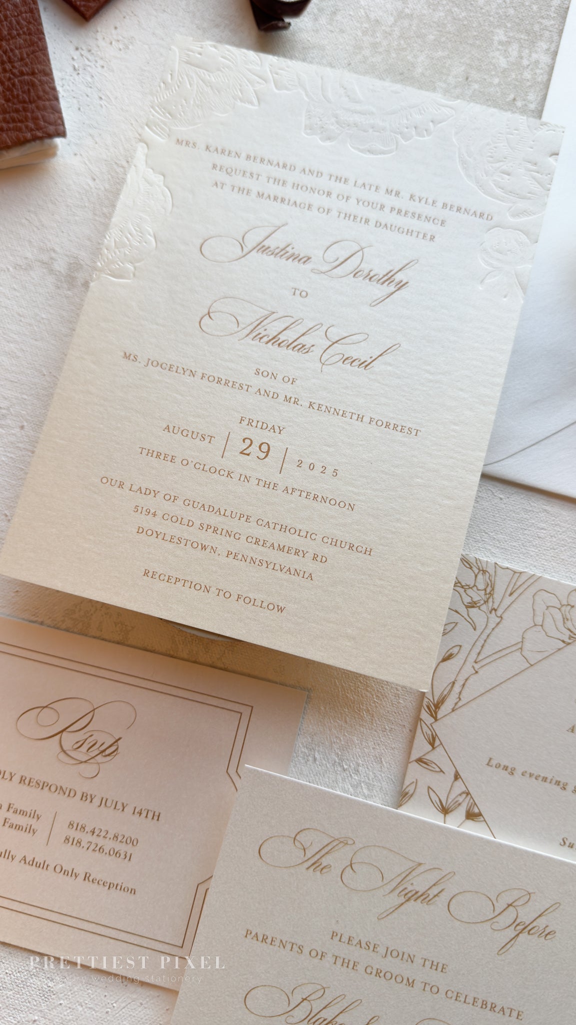 Blind Deboss Wedding Invitations – Elegant Neutral Wedding Invitation Suite with RSVP Card Style 777 Digital Printing