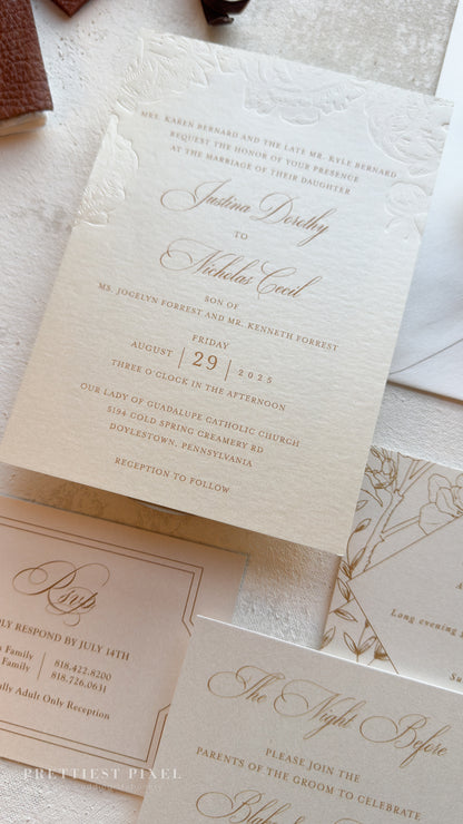 Blind Deboss Wedding Invitations – Elegant Neutral Wedding Invitation Suite with RSVP Card Style 777 Digital Printing