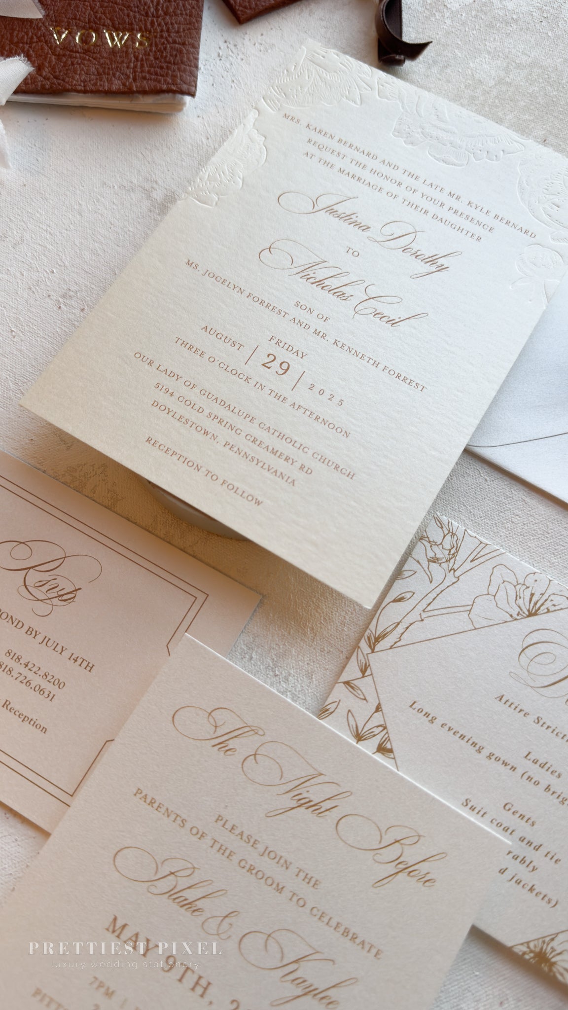 Blind Deboss Wedding Invitations – Elegant Neutral Wedding Invitation Suite with RSVP Card Style 777 Digital Printing
