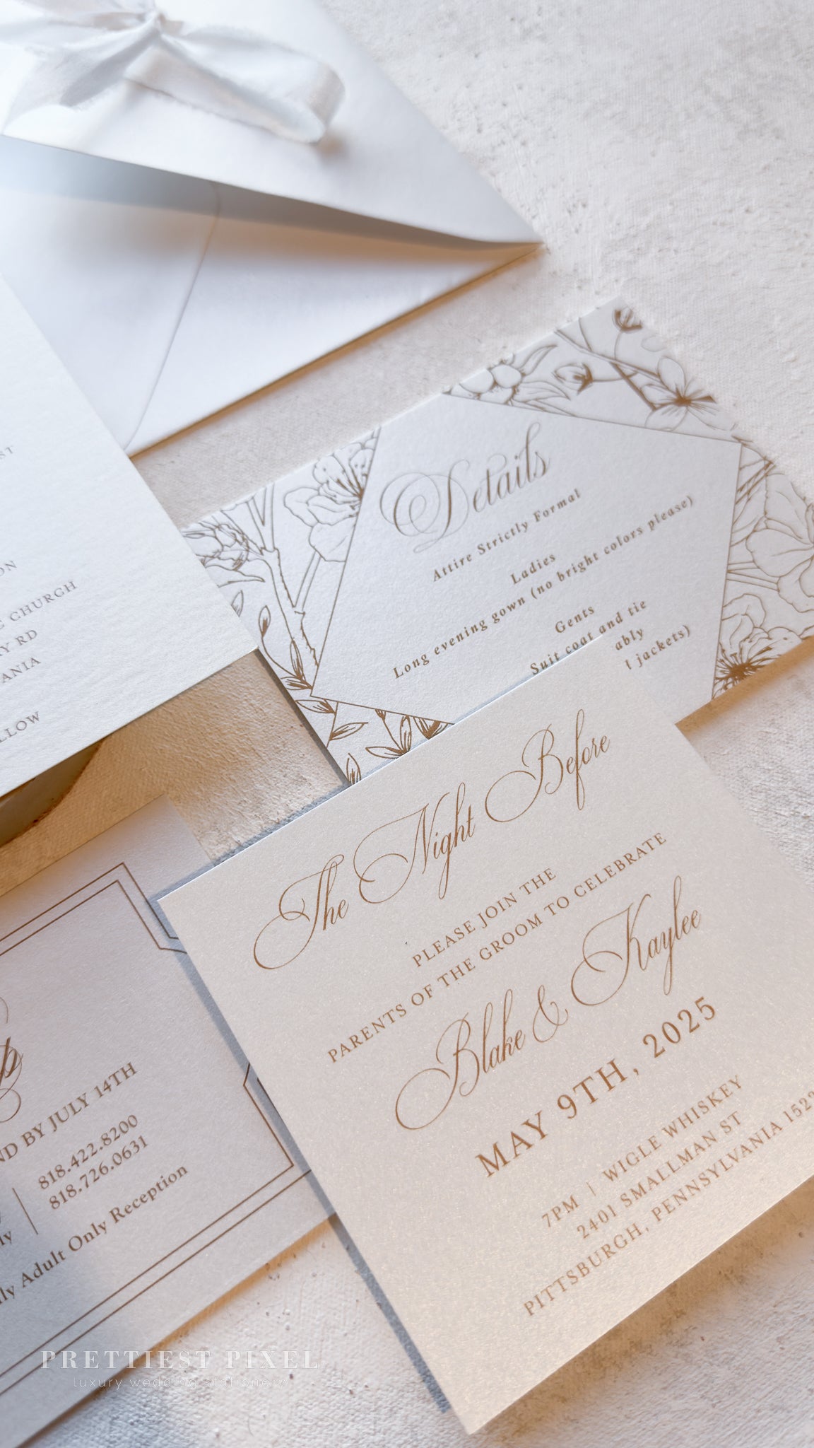 Blind Deboss Wedding Invitations – Elegant Neutral Wedding Invitation Suite with RSVP Card Style 777 Digital Printing