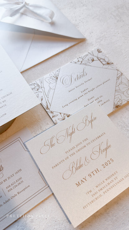 Blind Deboss Wedding Invitations – Elegant Neutral Wedding Invitation Suite with RSVP Card Style 777 Digital Printing