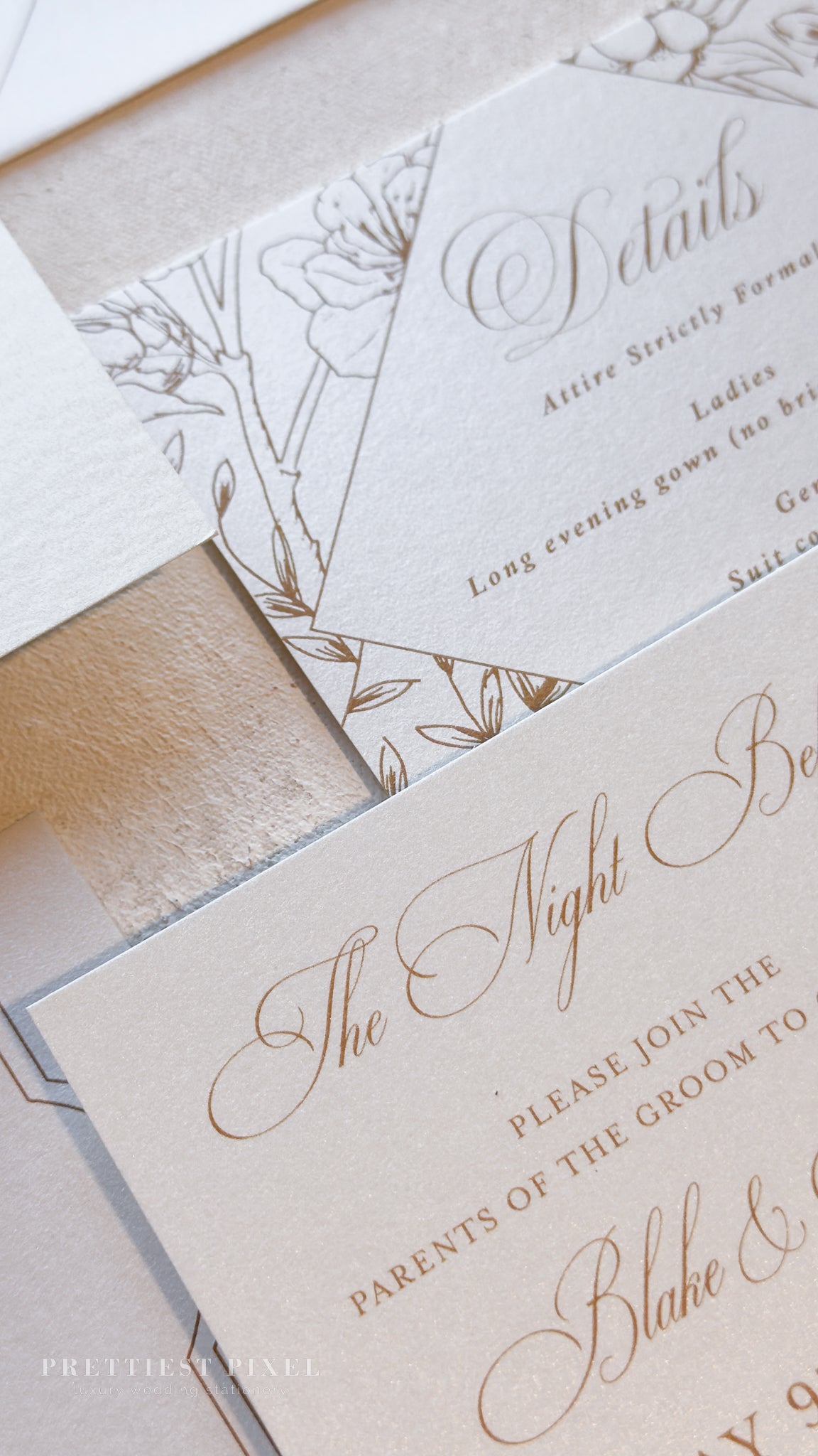 Blind Deboss Wedding Invitations – Elegant Neutral Wedding Invitation Suite with RSVP Card Style 777 Digital Printing