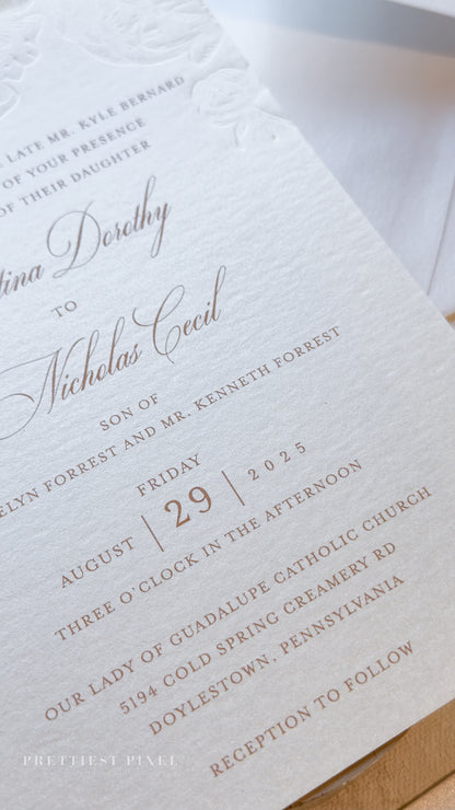 Blind Deboss Wedding Invitations – Elegant Neutral Wedding Invitation Suite with RSVP Card Style 777 Digital Printing