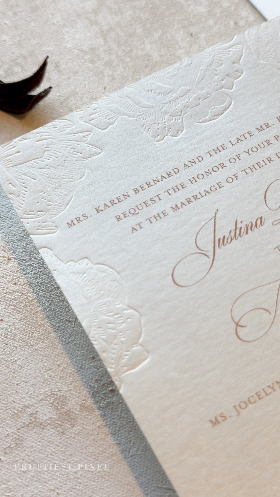 Blind Deboss Wedding Invitations – Elegant Neutral Wedding Invitation Suite with RSVP Card Style 777 Digital Printing
