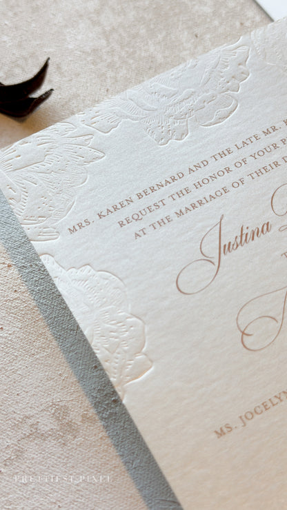 Blind Deboss Wedding Invitations – Elegant Neutral Wedding Invitation Suite with RSVP Card Style 777 Digital Printing