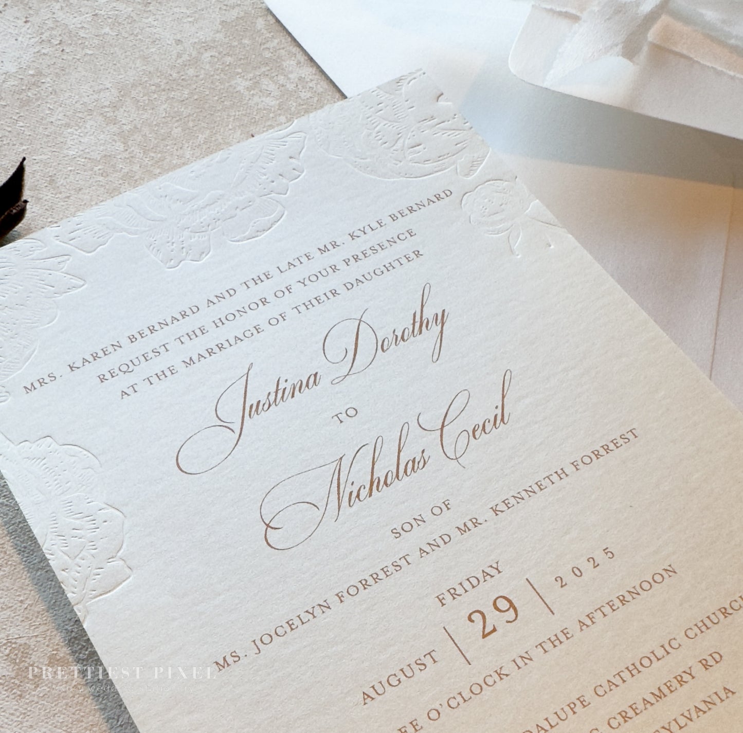 Blind Deboss Wedding Invitations – Elegant Neutral Wedding Invitation Suite with RSVP Card Style 777 Digital Printing