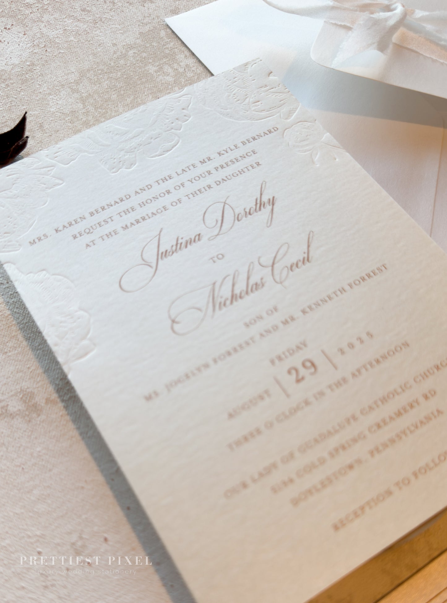 Blind Deboss Wedding Invitations – Elegant Neutral Wedding Invitation Suite with RSVP Card Style 777 Digital Printing