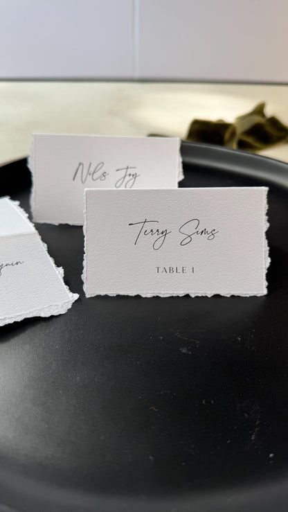 Wedding Place Cards: Deckle Edge Folded Name Tags - Custom Guest Names Style 283