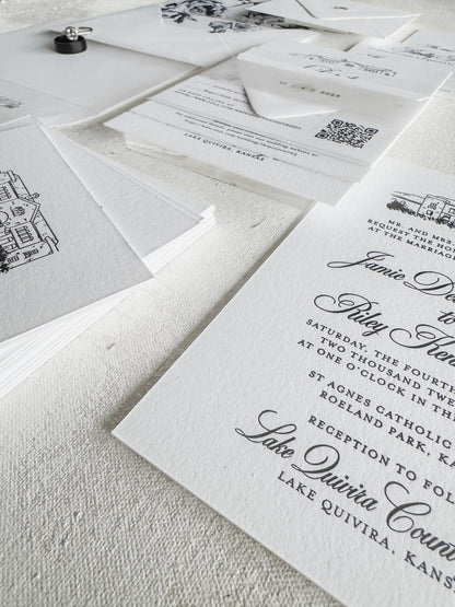 White Letterpress Wedding Invitations - Style 110